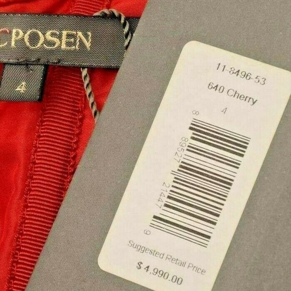 ◇$5,000 NEW ZAC POSEN CHERRY RED SILK CAPE RUNWAY GOWN US 4 - Picture 9 of 15